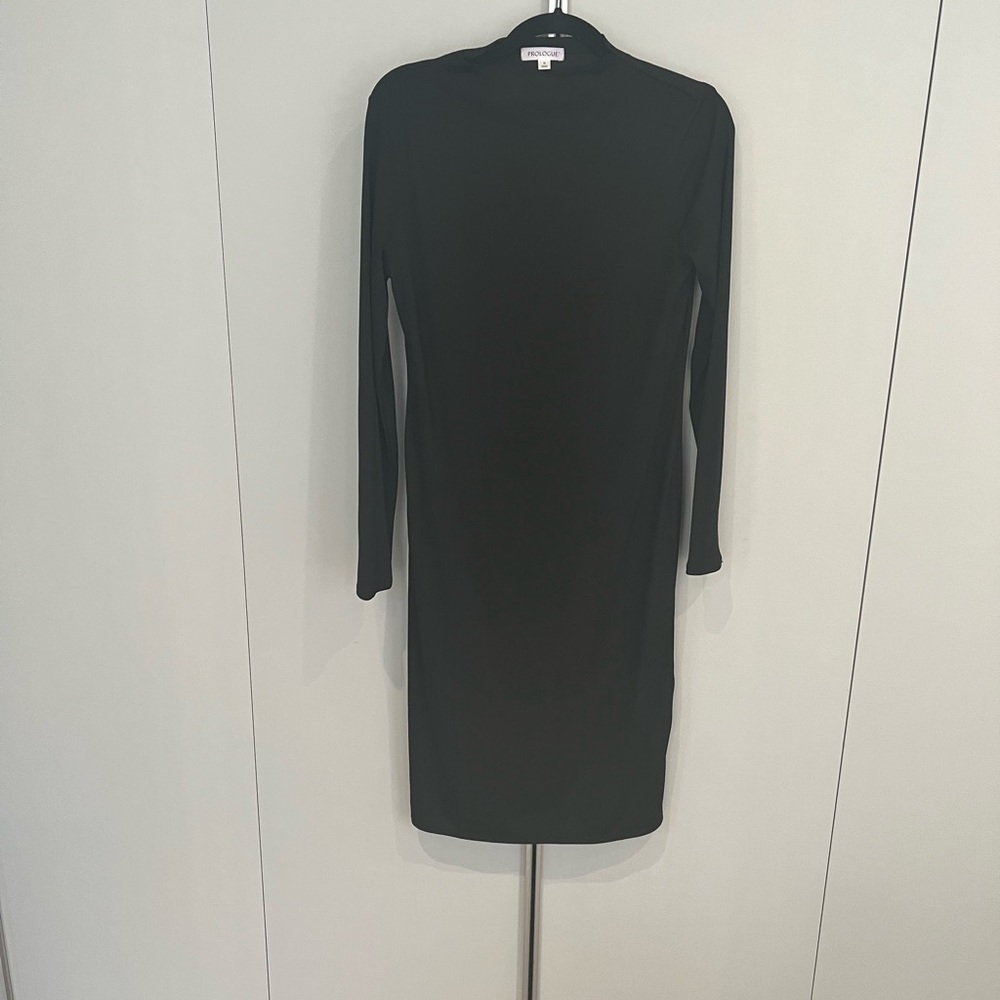 Mock neck elegant black midi dress